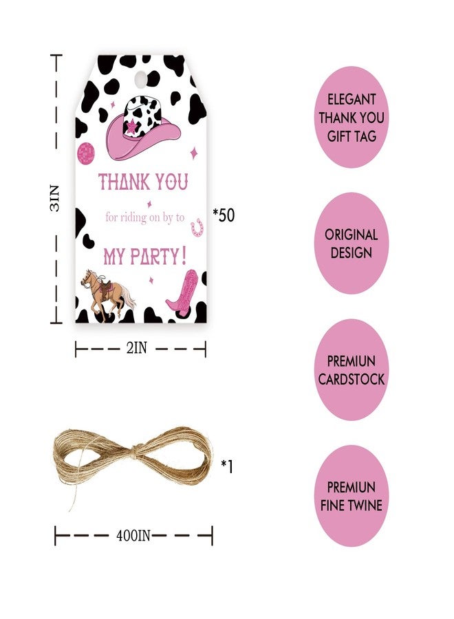 FORSHEEP 50pcs Cowgirl Thank You Tags, Cowgirl Gift Tag with String for Western Party, Little Cowgirl Themded Thank You Paper Tags for Girl Birthday Party Favors - Image 2